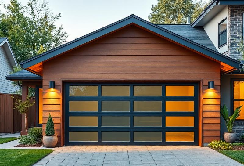 Energy-efficient insulated garage door on modern home exterior