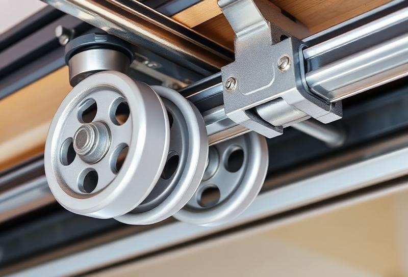 Professional technician replacing garage door rollers on track system