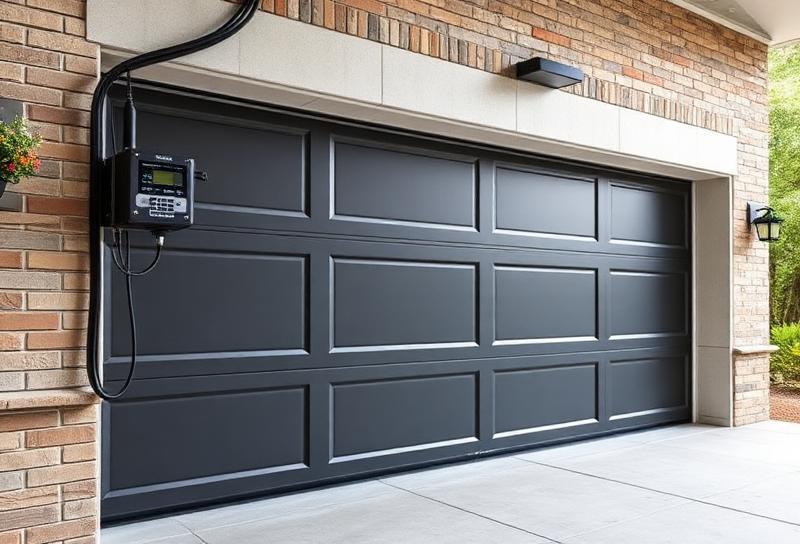 Close-up of garage door security sensor and safety mechanism